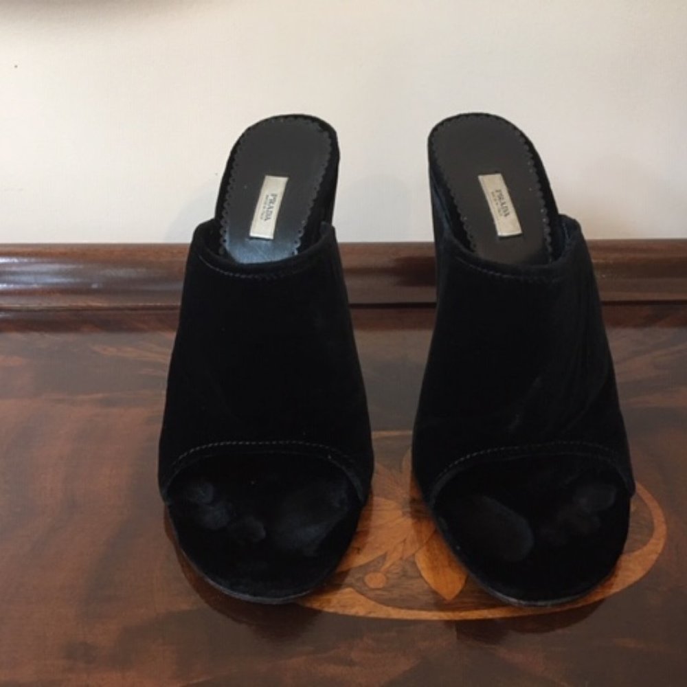 Prada Velvet Open Toe Wedge Sandals - Picture 4 of 7